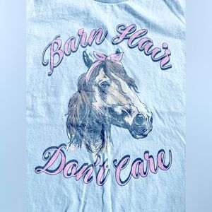Barn Hair Don’t Care Farm Fed Clothing • Baby Blue Cotton Farm girl horse tee